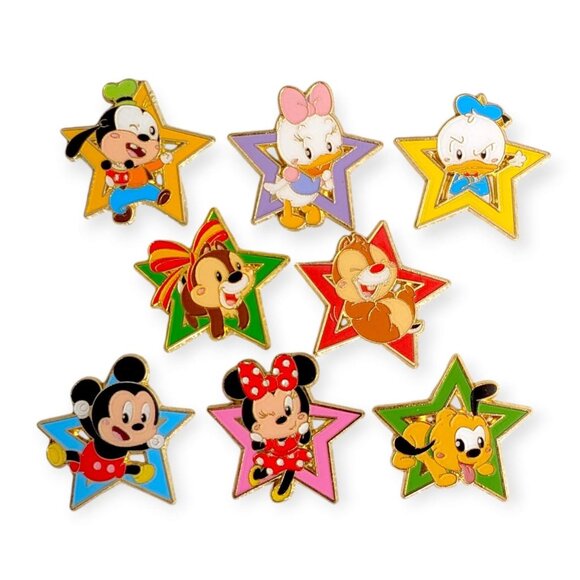 Cute Stars Disney Pins: Goofy Daisy Donald Chip Dale Mickey Minnie Pluto